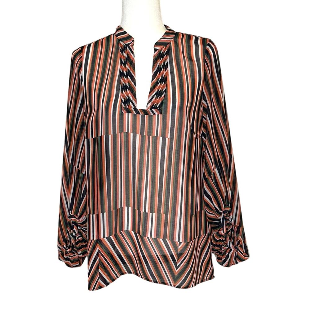 CAbi Women’s S Striped Chiffon Balloon Sleeve Blouse - Picture 2 of 15